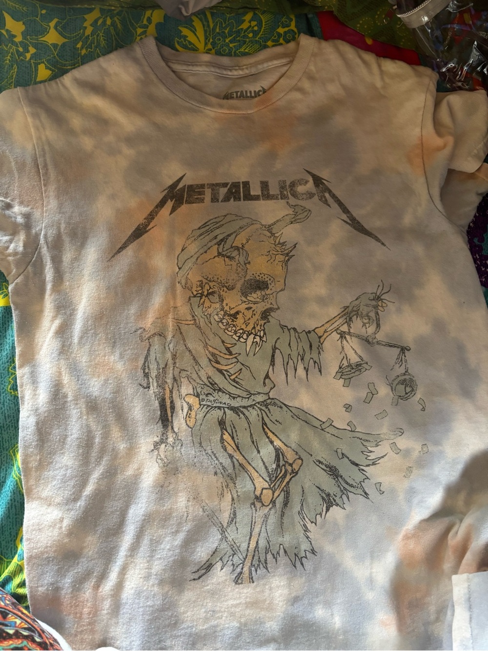 Metallica Graphic Tee in Tie-Dye Cream and Orange S